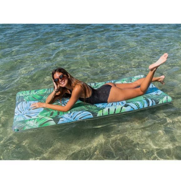 PoolCandy Inflatable Tropical Palms Print Deluxe Pool Raft Pool Float NEW! - Picture 2 of 10
